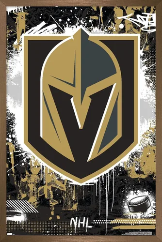 Vista 16 de Trends International NHL Vegas Golden Knights - Póster de pared con logotipo Maximalist 23 Versión enmarcada Barnwood