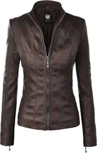 Vista 26 de Lock and Love Chaqueta Abrigo de Moto Motociclista de Piel Sintética para Mujer con Capucha Extraíble o No Extraíble Wjc1044_negro