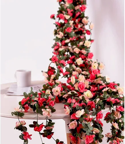 Vista 8 de Flores de rosas falsas, paquete de 2 flores artificiales de 8.2 pies, guirnalda de flores colgantes para habitación, hogar, hotel, oficina, boda