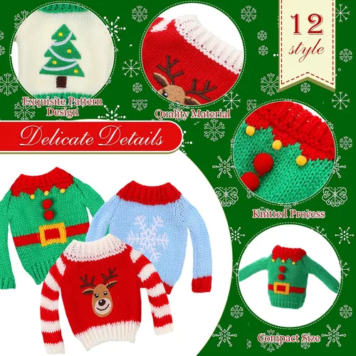Vista 3 de Zubebe 12 piezas de accesorios de ropa de Navidad, suéter de muñeca de Navidad, ropa tejida para muñeca con estampado de Santa, árbol de Navidad