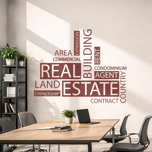 Vista 3 de Vinilo grande para pared, diseño de agencia inmobiliaria, palabras, agente inmobiliario, decoración de oficina, mural (ig6162), color negro, M, 22.5