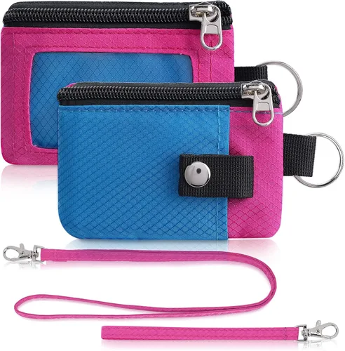 Vista 43 de Artpaxy Cartera minimalista para hombres y mujeres, llavero con bloqueo RFID, con cremallera, pequeña cartera con ventana de identificación, 2
