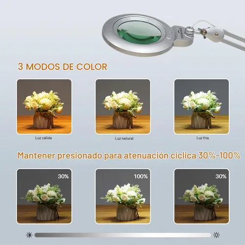 Vista 3 de Lámpara de aumento bifocal con abrazadera, 5D con 20D, plata Plateado