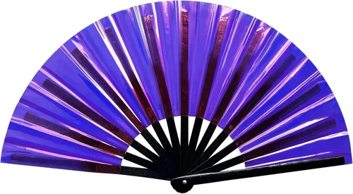 Vista 5 de Gionforsy 1 ventilador plegable rave para mujer, ventilador de mano grande de bambú con tela de color brillante para festival