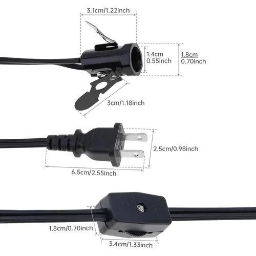 Vista 7 de RTNLIT Cable de repuesto para lámpara de sal, cable de luz nocturna con enchufe de bombilla E12, enchufe de interruptor giratorio para accesorios
