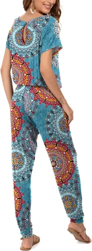 Vista 4 de DouBCQ Mono de manga corta, con cintura elástica y bolsillos, informal, para mujer