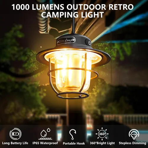 Vista 4 de Linterna de Campamento, Luz Portátil de Campamento, Linternas Recargables 4 Modos de Luz (1300-6500K), Brillo Ajustable, Linterna LED Impermeable