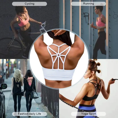Vista 7 de YIANNA Brasieres deportivos para mujer con espalda cruzada con relleno brasier deportivo de soporte medio entrenamiento para correr yoga