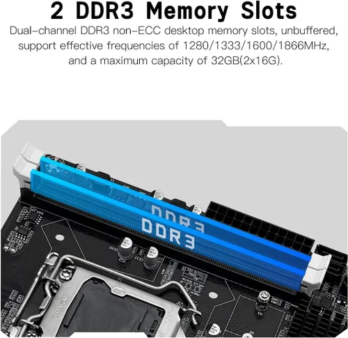 Vista 3 de MACHINIST Placa base para juegos H61 LGA 1155 (Intel 2ª/3ª generación), placas base para computadora Flex-ATX compatibles con PCIe 2.0, LAN 100M