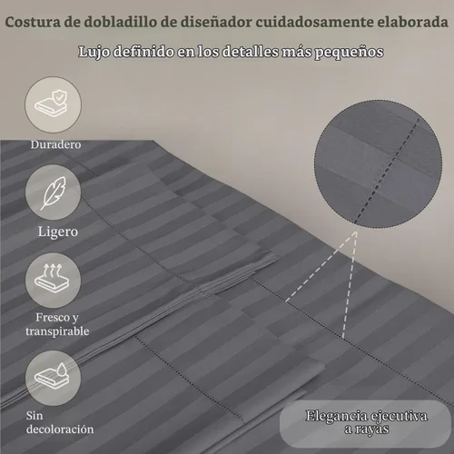 Vista 4 de Threadmill Juego de ropa de cama de algodón de lujo de 500 hilos de 4 piezas, sábanas suaves y sedosas de color gris oscuro con bolsillo profundo
