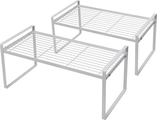 Vista 22 de Shantton Paquete de 2 estantes de gabinete de cocina, estante organizador de despensa, baño, dormitorio, oficina, mesa, escritorio, ahorro