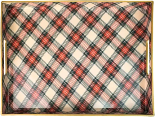 Vista 19 de Bandeja de servir azul con 4 asas, bandeja decorativa de plástico para mesa de café, otomana - Ideal para sala de estar y baño. 15 x 11 x 1.9
