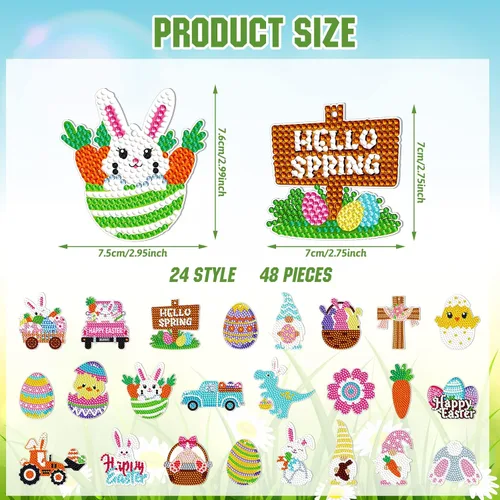 Vista 4 de Panelee 48 piezas de llavero de arte de diamante de Pascua, kits de arte de diamantes para colgar huevos de Pascua, adornos para niños