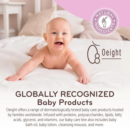 Vista 7 de Oeight Baby Lotion es una loción corporal natural para recién nacidos y bebés, ideal para pieles sensibles. Esta suave crema hidratante calma