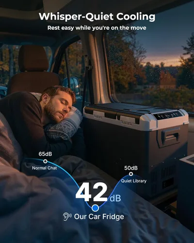 Vista 6 de Refrigerador portátil de 12 voltios para el coche, enfriador eléctrico de 37 cuartos de galón (35L), congelador portátil de doble zona con 12/24V CC
