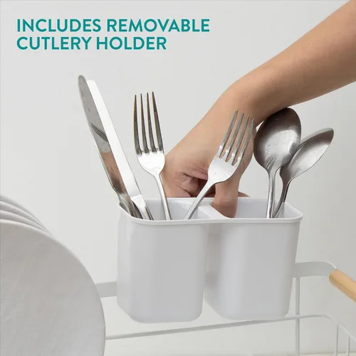 Vista 6 de Navaris Escurridor extensible para platos – Tabla de drenaje ajustable para secar platos – Platos extraíbles y soporte para cubiertos – Escurridor