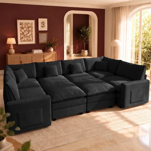 Vista 40 de Cloud Couch Sectional, L Shaped Modular Sofa with Movable Ottoman Negro