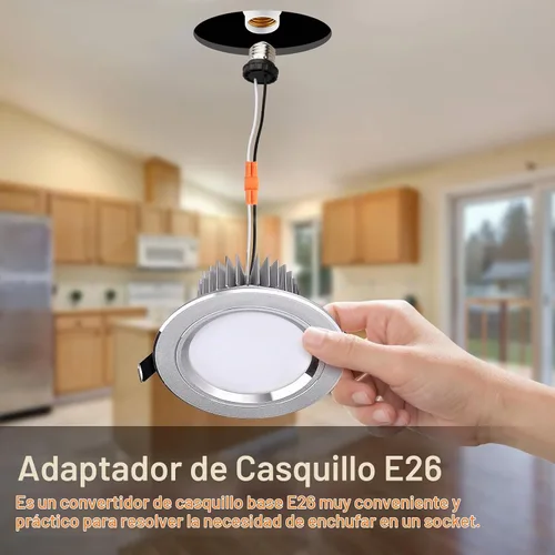 Vista 2 de Helunsi Adaptador de Enchufe E26, Paquete de 2 Enchufes de Bombilla con Cable, Enchufe de Luz Macho Roscado, Adaptador de Enchufe de Luz Empotrada