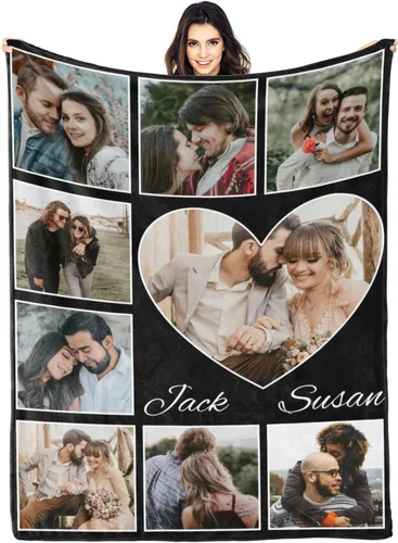 Vista 10 de Artsadd Manta personalizada con collage de texto fotográfico, manta de fotos personalizada para hombres, mujeres, él o ella, manta personalizada