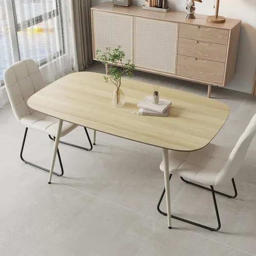 Vista 21 de HIPIHOM Mesa de comedor moderna de granja de 47.2 pulgadas, mesa de comedor rectangular de madera con patas de metal para 4 personas para comedor