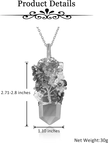 Vista 5 de Collar con colgante de árbol de la vida de 7 chakras naturales de cristal curativo de reiki, joyería para mujer para buena suerte, meditación