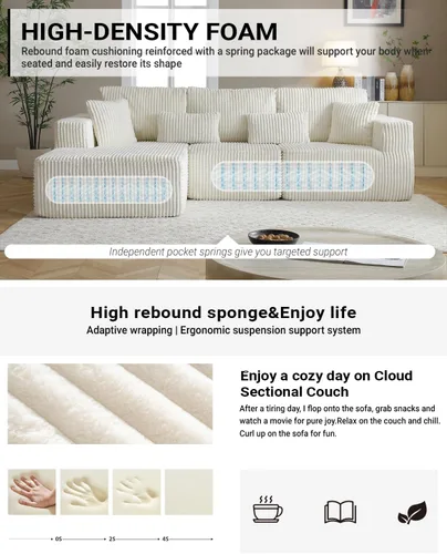 Vista 3 de Sofá seccional modular de 110", sofá seccional Cloud con asiento profundo, sofás tapizados sin huesos para sala de estar, sofá modular moderno
