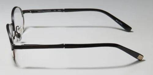Vista 4 de Trussardi 12730 MensWomens Oval Full-Rim Shape Flexible Hinges Faux Leather Inserts Classy EyeglassesEyeglass Frame