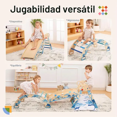 Vista 4 de WINGYZ Pikler Triangle Set, Montessori 8 en 1 Juego de escalada con cojín Azul