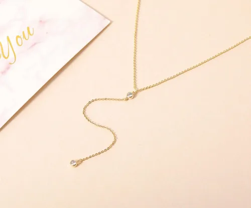 Vista 7 de Lariat Necklace for Women, Handmade 18K Gold Plated Dainty Drop Y Chain Necklace Jewelry for Women Girl Gifts with Simulated Diamond16" to 18