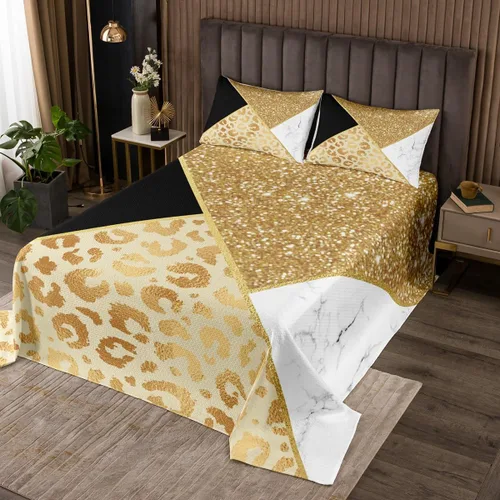 Vista 6 de Manfei Colcha de piel de animal tamaño individual, colcha acolchada con estampado de cebra de leopardo con 1 funda de almohada, juego de 2 piezas