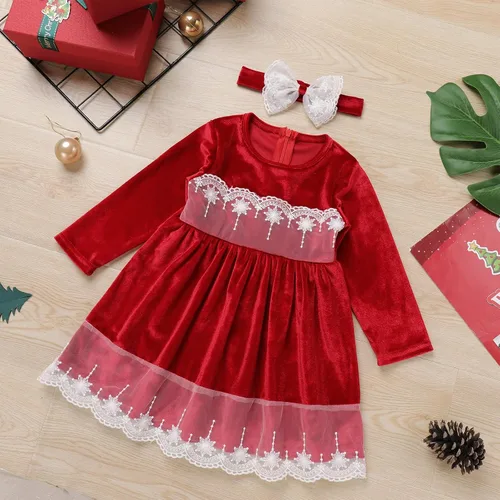 Vista 2 de ODIZLI Vestido de terciopelo para niñas pequeñas, manga larga, volantes, ropa de otoño e invierno