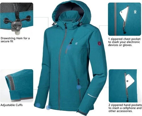 Vista 5 de Little Donkey Andy Chaqueta Softshell para mujer con capucha extraíble, forro polar y repelente al agua