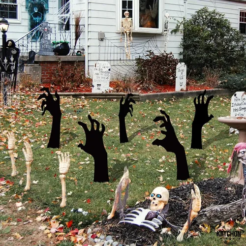 Vista 8 de KatchOn, Letreros aterradores de mano con estacas – Grandes, 16 pulgadas Letreros de patio de Halloween para decoraciones de Halloween al aire