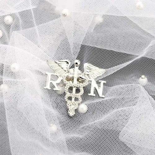 Vista 8 de Broche de etiqueta para enfermera, broche de RN, emblema de enfermera, para medicina, caduceo, ángel, regalo de enfermería para médico, enfermera