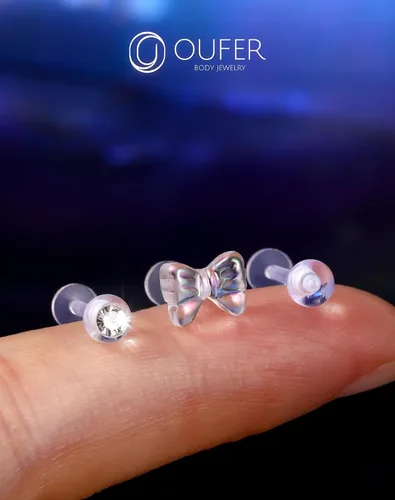 Vista 5 de OUFER 3 piezas de joyería de plástico para piercing de hélice, retenedores de piercing de labio transparente para cirugía, lindos anillos de labio