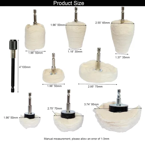 Vista 4 de Kit de 10 ruedas de pulido de algodón para taladro, ruedas de pulido para pulido de aluminio, cromo, acero inoxidable, metal, kit de pulido