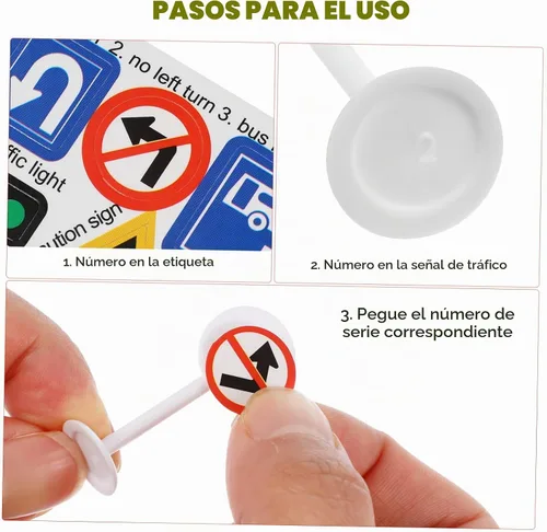 Vista 3 de Juego de 56 señales de tráfico de calles de carretera, mini luces de tráfico eléctricas, juguete para jugar (tamaño mini) Miniature Construction