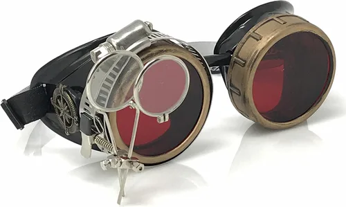 Vista 23 de Lentes estilo victoriano Steampunk con diseño de brújula, lentes de colores y lupa ocular