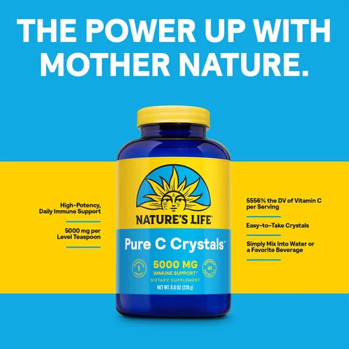 Vista 4 de Nature's Life Cristales de vitamina C puros – 5000 mg VIT C – Suplemento antioxidante e inmunológico, apoyo cardiovascular – Cristales de vitamina C