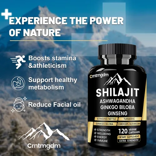 Vista 4 de Shilajit Cápsulas – Shilajit orgánico puro del Himalaya de 20,000 mg para hombres y mujeres con Ashwagandha, apoya la vitalidad y el bienestar