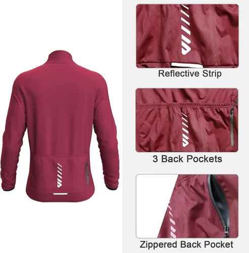Vista 3 de Wulibike Cycling Jackets for Men, Reflective Running Jacket Men Winter Cycling Clothing Full Zip with Pocket