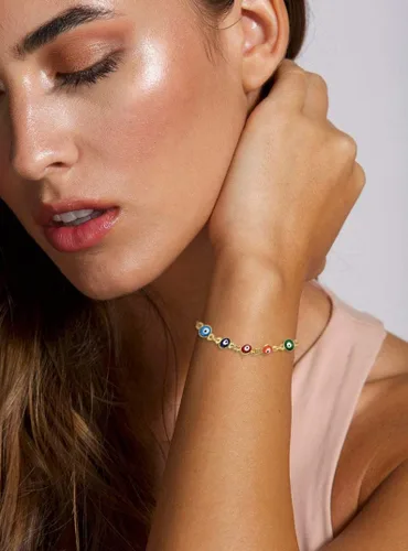 Vista 2 de Pulseras contra el mal de ojo, pulseras tobilleras para mujer, pulsera Rakhi para hermano, hermana, pulsera de cuentas de mal de ojo