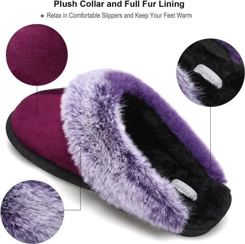 Vista 3 de Besroad Pantuflas de invierno peludas para la casa, sandalias de felpa de piel sintética esponjosas, zapatos cálidos para mujer