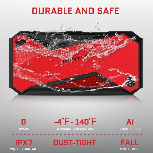 Vista 6 de DBPOWER Arrancador de coche portátil Peak 1600A 18000mAh (hasta 7.2 gasolina, motores diésel de 5.5L) con puerto de carga inteligente, pantalla LCD