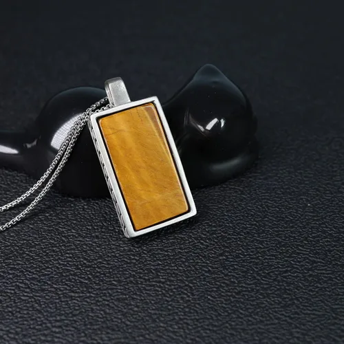 Vista 4 de COAI Collar con colgante de piedra rectangular para hombre