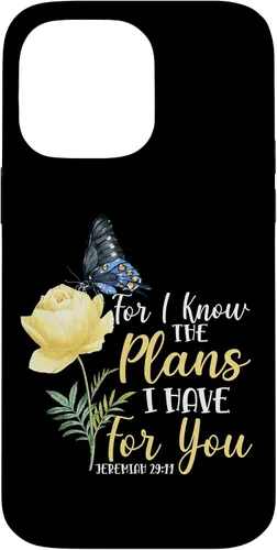 Vista 21 de iPhone 16 Christian Bible Verse Butterfly Rose Flower Jeremiah 29:11 Case