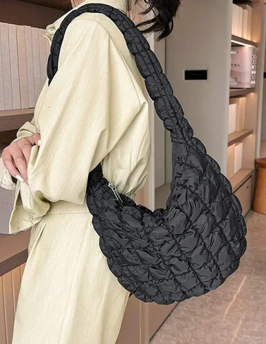 Vista 4 de Bolso de hombro para mujer, bolso elegante, bolso de hombro, bolsa de mano acolchada, lindo bolso cruzado bolsa de burbujas, Púrpura, Elegante