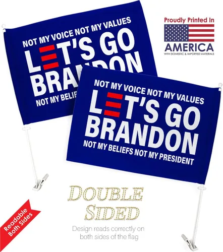 Vista 3 de Trump Flag Lets Go Brandon FJB - Bandera de automóvil para decoración de ventana de automóvil, clip de soporte, pequeño tapiz Pro Trump 2024 MAGA