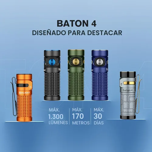 Vista 9 de OLIGHT Baton4 Linterna EDC recargable, luz pequeña brillante verde OD 1300 Lumens, Pocket LED Light, 6 Modes, with MCC Charging Cable, IPX8