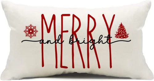 Vista 16 de Funda de Cojín para Decoraciones Navideñas Feliz Navidad, 18 x 18 Pulgadas Funda de Cojín con Frase Navideña Estilo Granja para Sofá Sillón